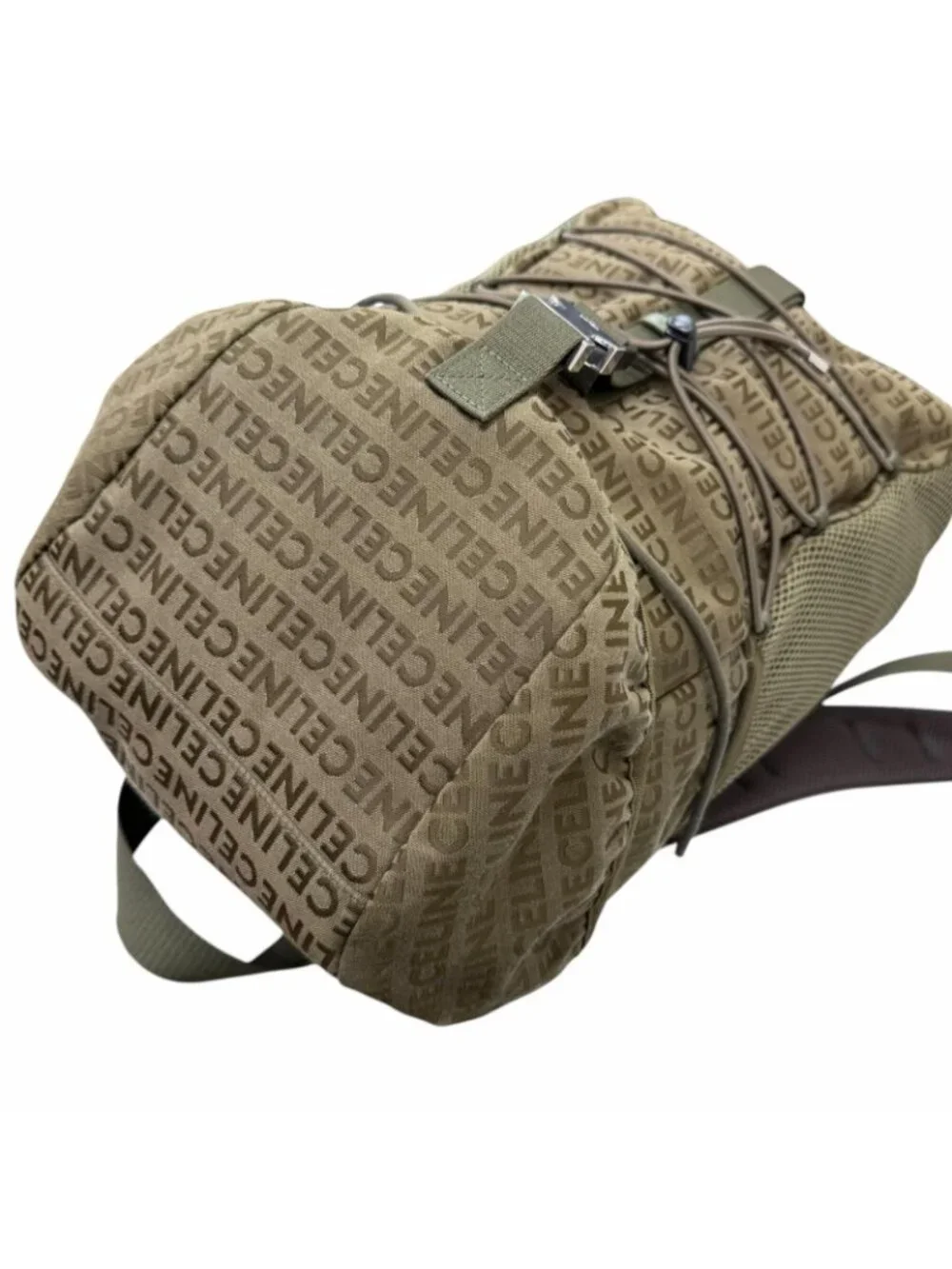 Celine Canvas Partial Leather Logo All Over Pattern Trekking Backpack Khaki - Picture 5 of 10